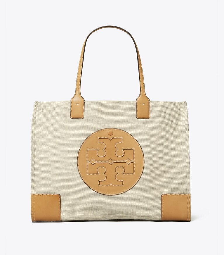 Tory burch ella leather canvas clearance tote