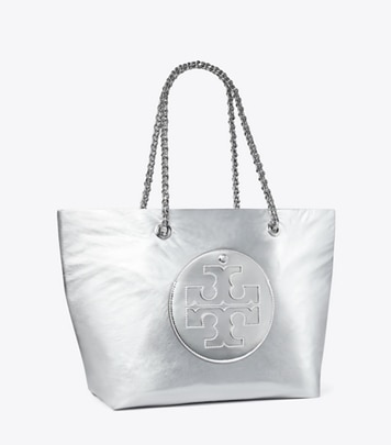 New Tory Burch Ella Quilted Tote Bag Black Shoulder Handbag