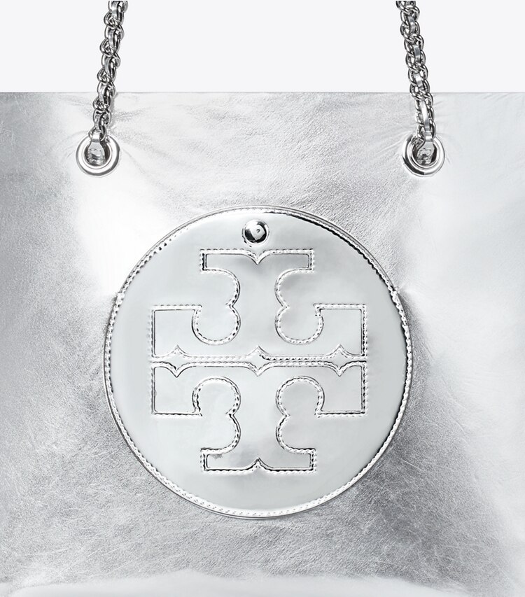 Tory Burch designer tote bags Ella Chain Metallic Tote in Silver detail
