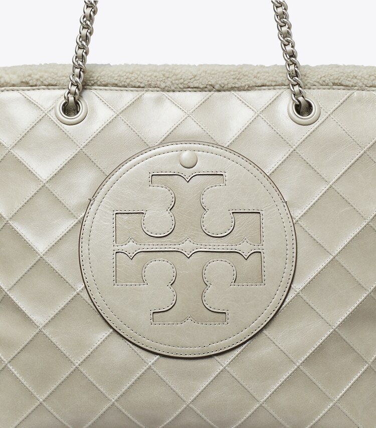 Tory Burch designer tote bags Ella Chain Shearling Tote in Cotton Grey detail
