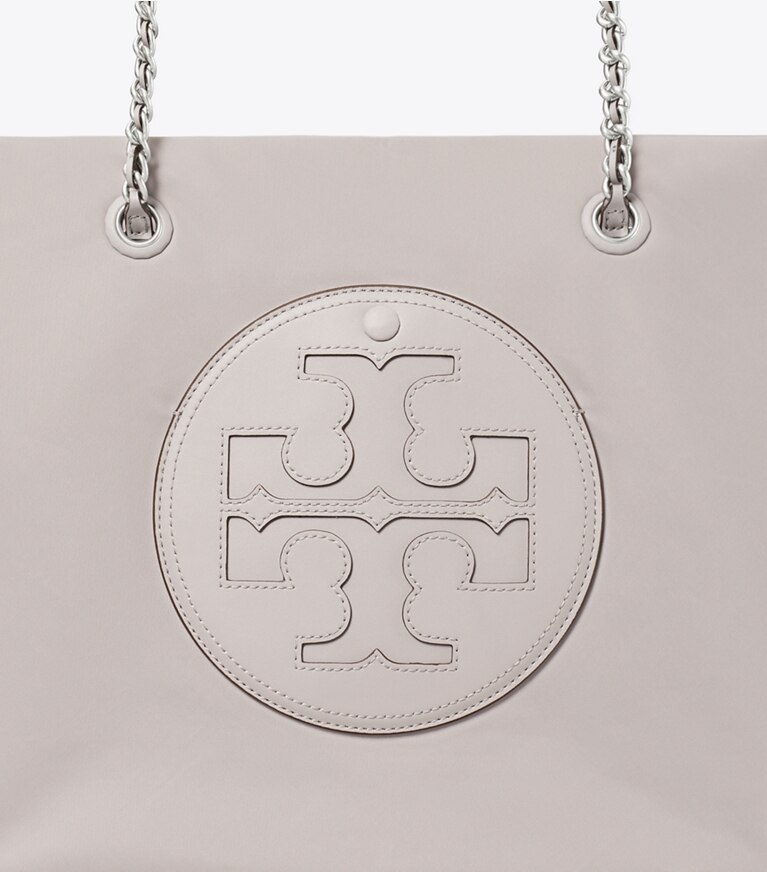 Tory Burch designer tote bags Ella Chain Tote in Bay Gray angle