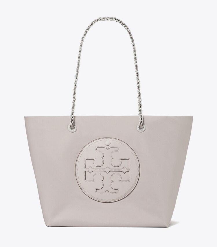 Tory Burch designer tote bags Ella Chain Tote in Bay Gray front