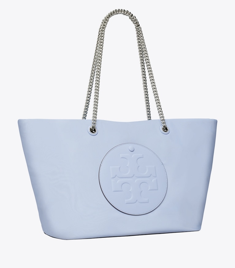 Tory Burch designer tote bags Ella Chain Zip Tote in Blue Dawn angle