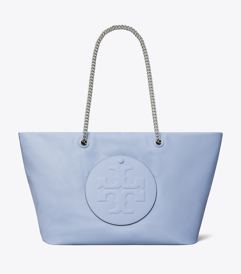 Tory Burch designer tote bags Ella Chain Zip Tote in Blue Dawn front