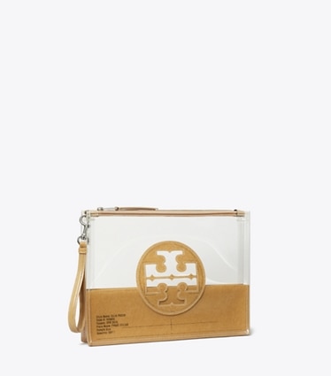Tory Burch designer wristlets Ella Clear Pouch in Clear angle