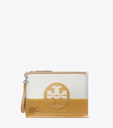 Tory Burch designer wristlets Ella Clear Pouch in Clear front