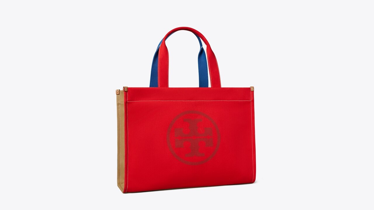TORY BURCH Teal Blue Color Block Canvas Tote