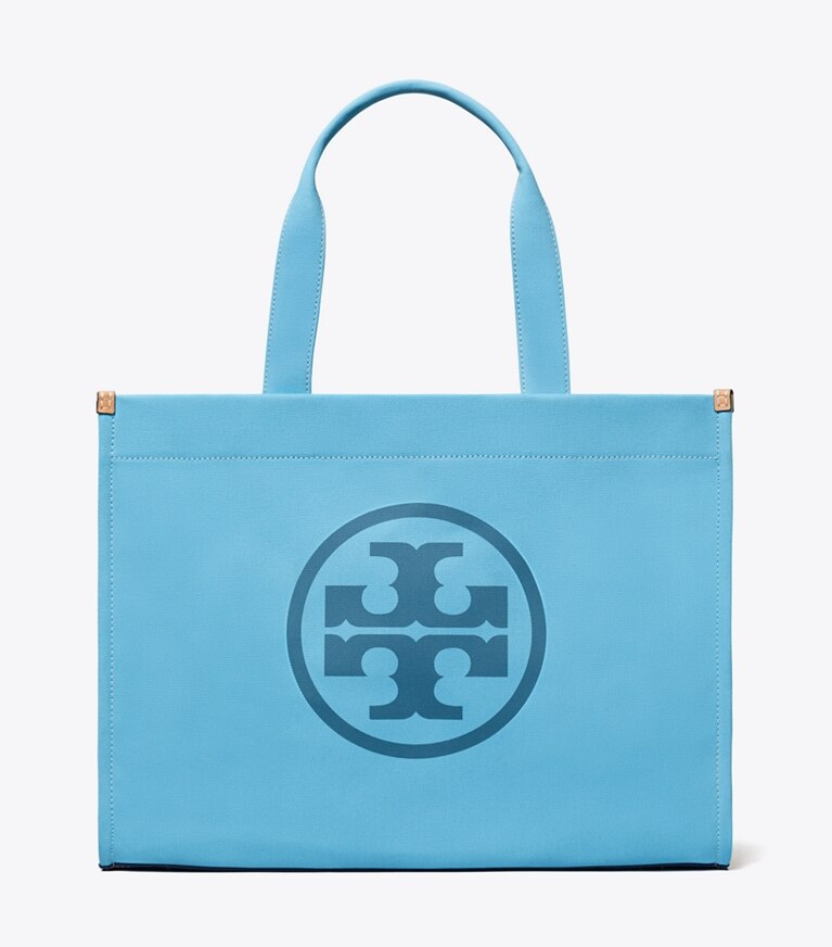 Tory Burch designer tote bags Ella Color-Block Canvas Tote in Blue Sky Mix angle