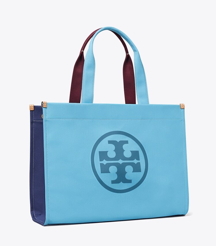 Tory Burch designer tote bags Ella Color-Block Tote Bag aus Canvas in Blue Sky Mix angle