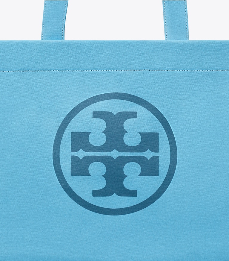 Tory Burch designer tote bags Ella Color-Block Tote Bag aus Canvas in Blue Sky Mix angle