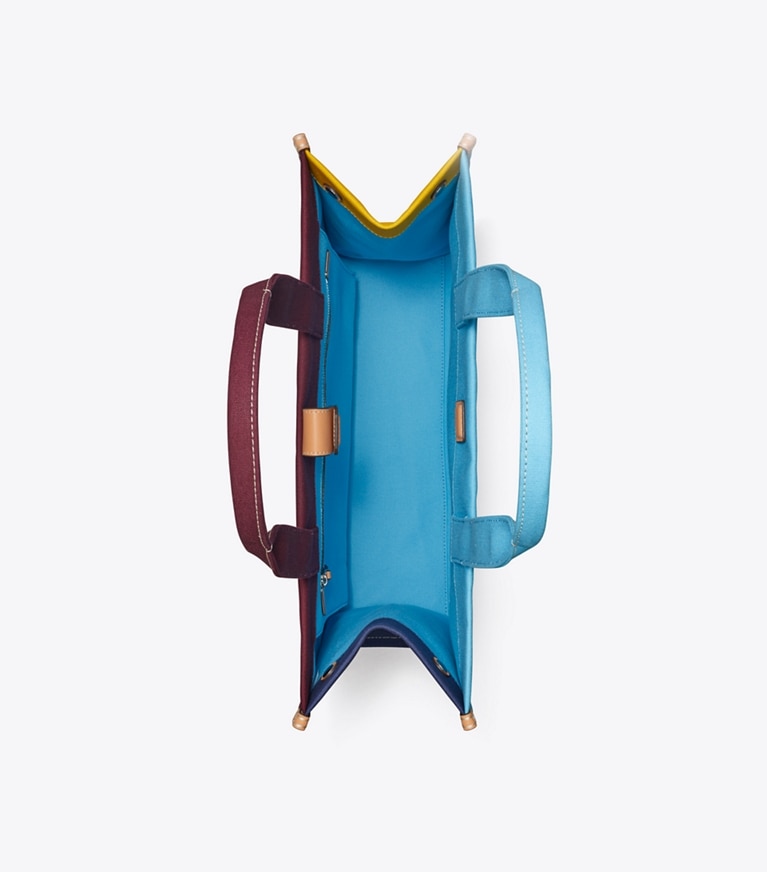 Tory Burch designer tote bags Ella Color-Block Tote Bag aus Canvas in Blue Sky Mix angle