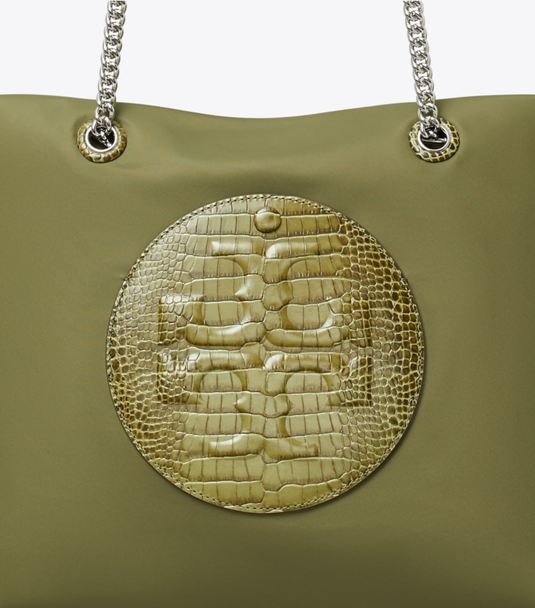 Tory Burch designer tote bags Ella Croc Chain Tote in Green Khaki detail
