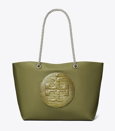Tory Burch designer トートバッグ エラ クロコ チェーン トートバッグ in Green Khaki front