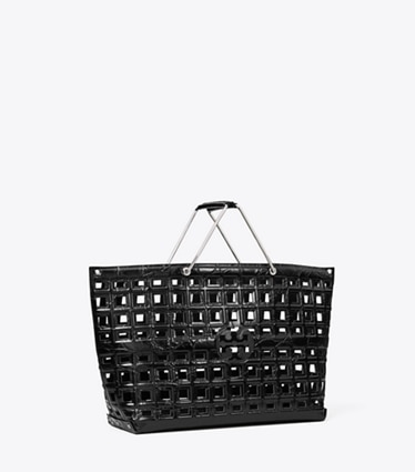 Tory Burch designer トートバッグ エラ クロコエンボス マーケット トートバッグ in Black angle