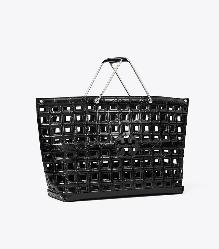 Tory Burch designer tote bags Ella Croc-Embossed Market Tote in Black angle
