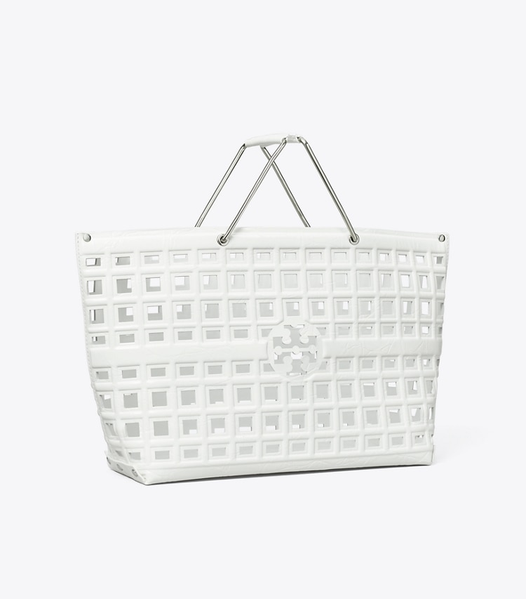 Tory Burch designer tote bags Ella Croc-Embossed Market Tote in Blanc angle