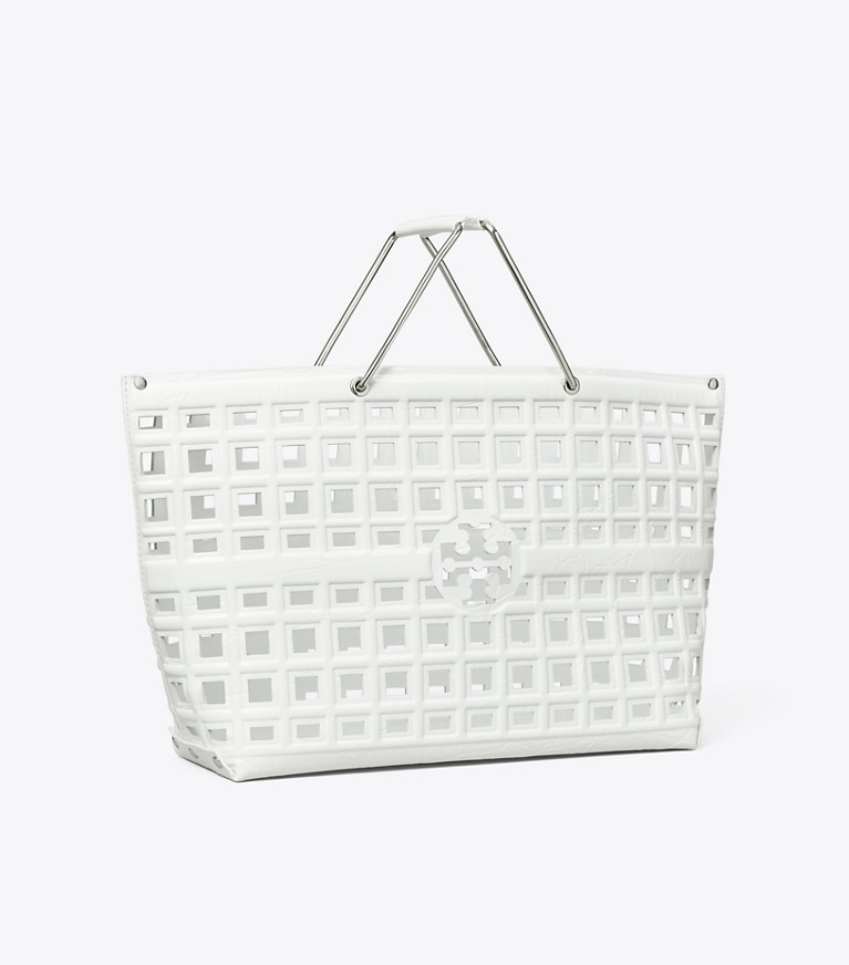 Tory Burch designer tote bags Ella Croc-Embossed Market Tote in Blanc angle
