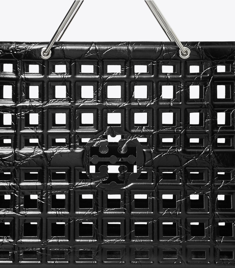 Tory Burch designer tote bags Ella Croc-Embossed Market Tote in Black detail