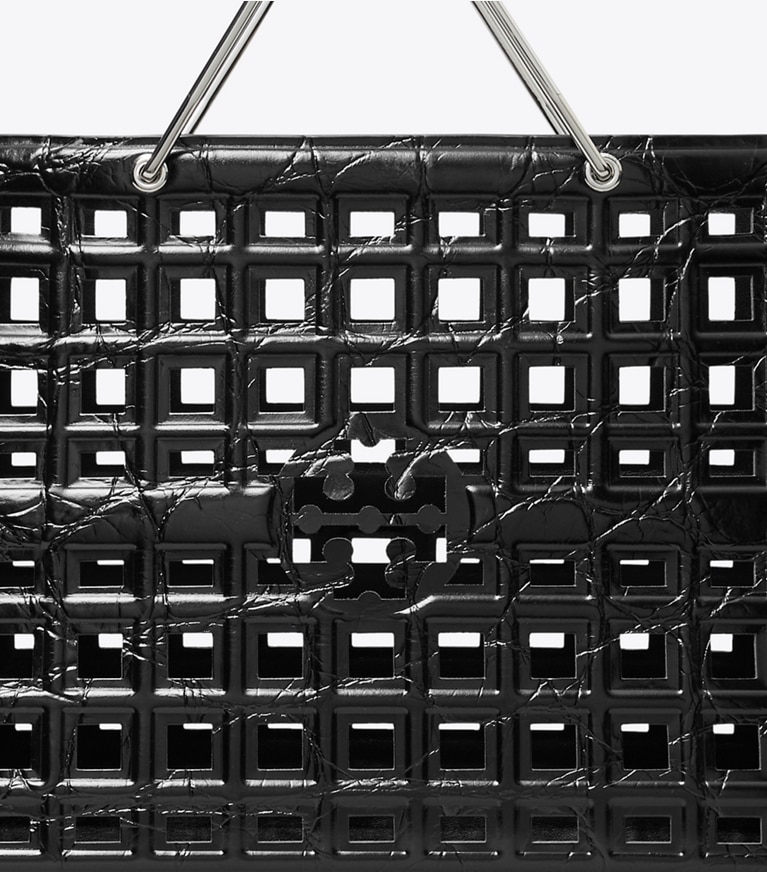 Tory Burch designer tote bags Ella Croc-Embossed Market Tote in Black angle