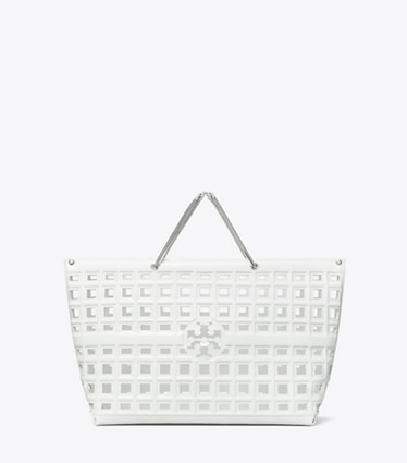Tory Burch designer tote bags Ella Croc-Embossed Market Tote in Blanc front