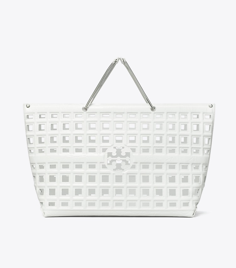 Tory Burch designer tote bags Ella Croc-Embossed Market Tote in Blanc front