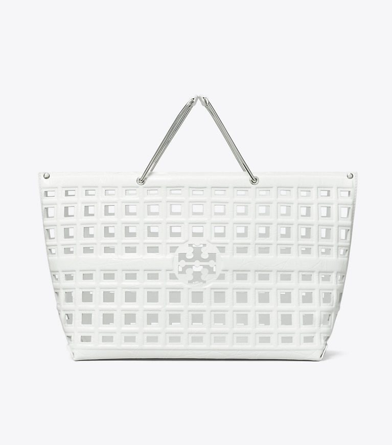 Tory Burch designer tote bags Ella Croc-Embossed Market Tote in Blanc angle