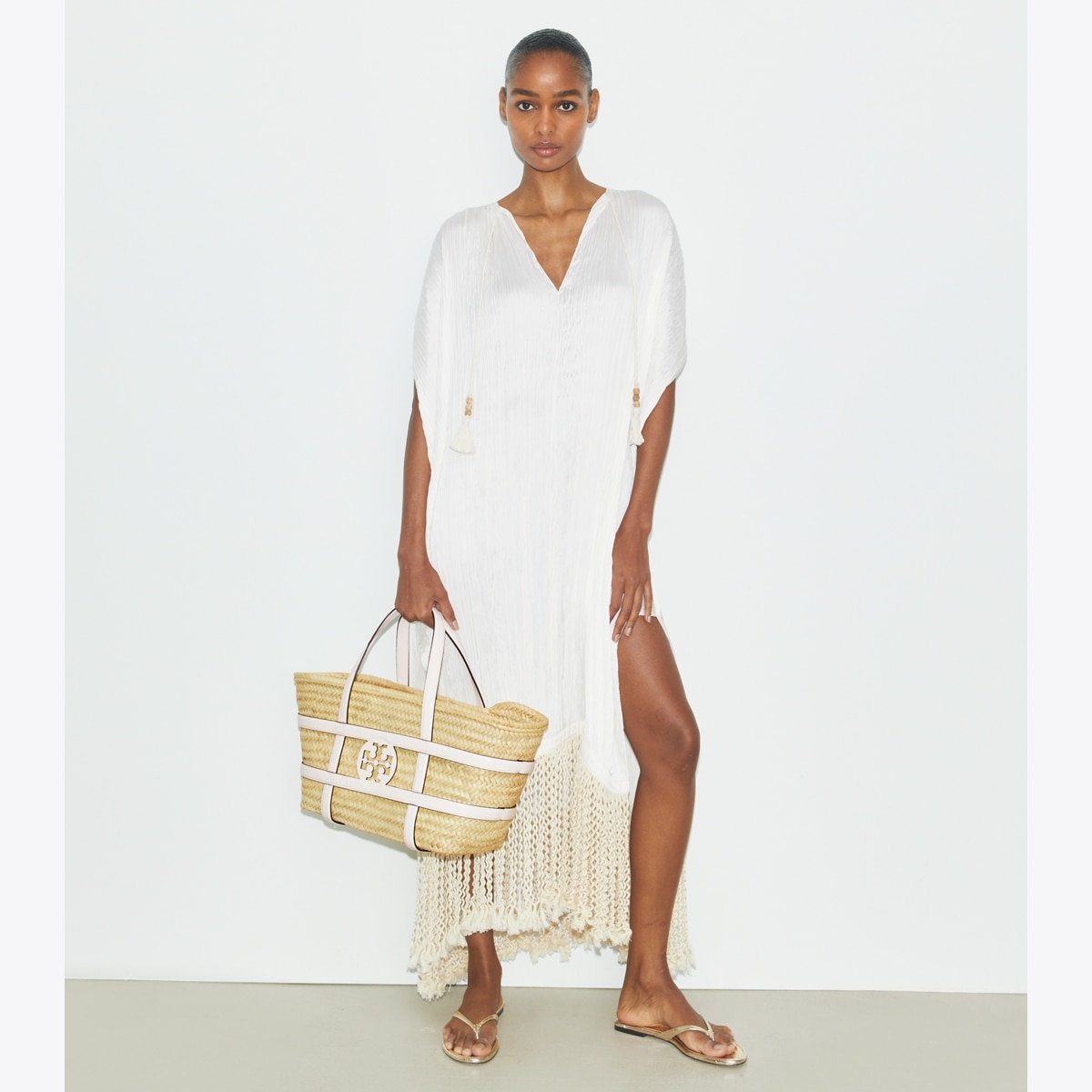 Tory Burch★ELLA CROC-EMBOSSED STRAW BASKET Small Ella Croc-Embossed Straw Basket: Women's Designer Tote