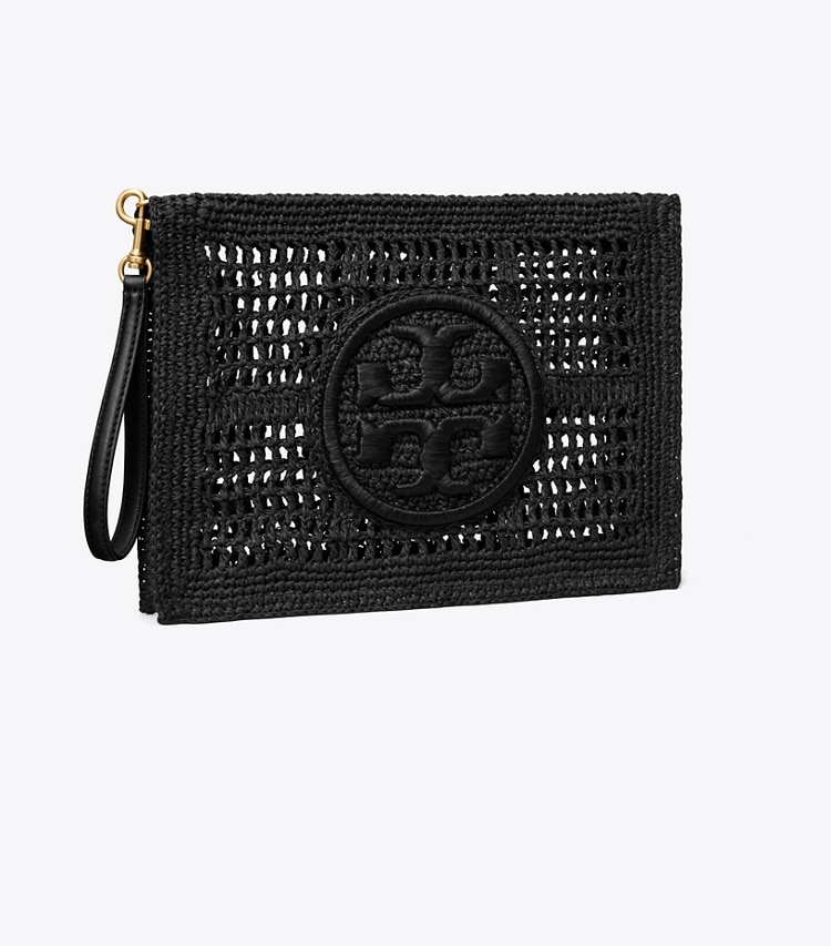 Tory Burch designer wristlets Ella Crochet Pouch in Black angle