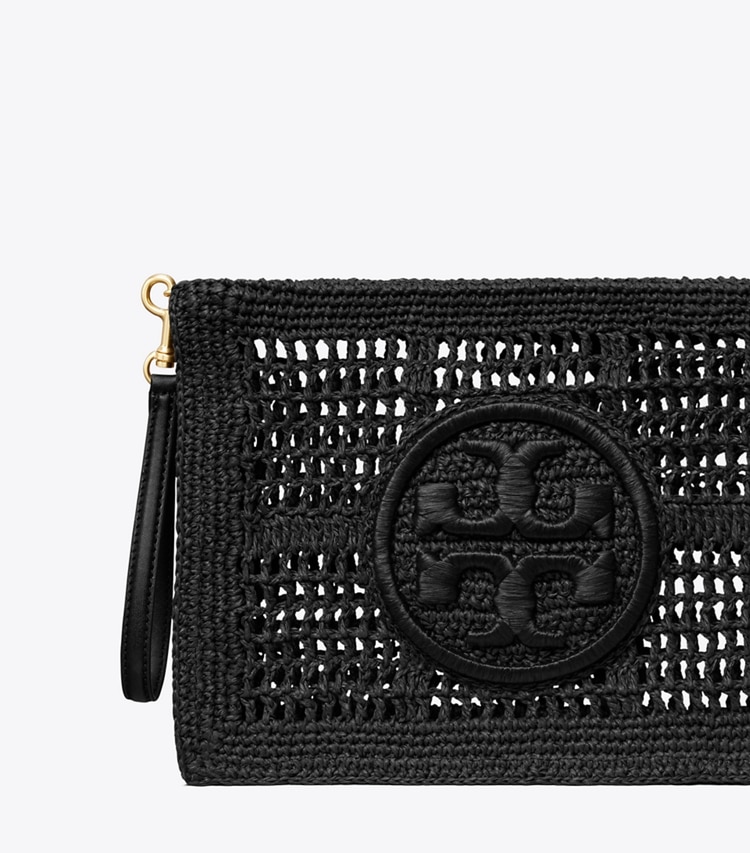Tory Burch designer wristlets Ella Crochet Pouch in Black detail