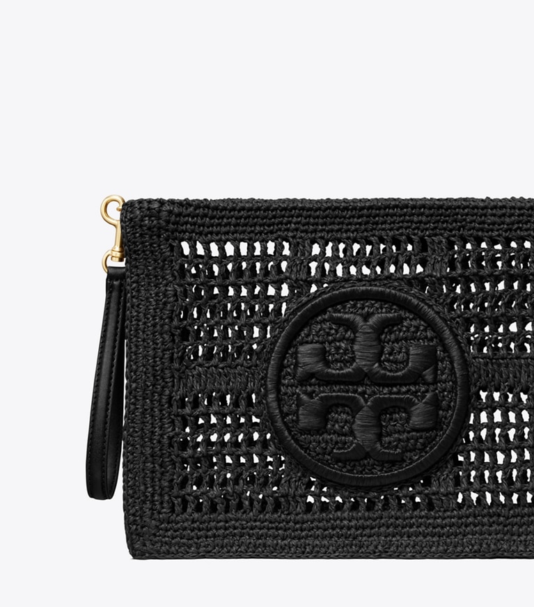 Tory Burch designer wristlets Ella Crochet Pouch in Black angle