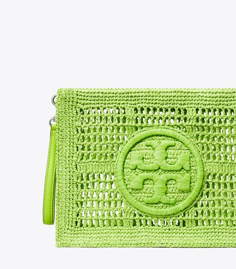 Tory Burch designer wristlets Ella Crochet Pouch in Bright Fern angle