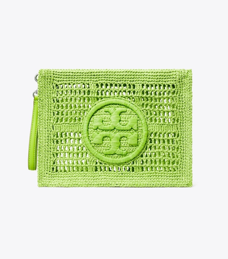 Tory Burch designer wristlets Ella Crochet Pouch in Bright Fern front
