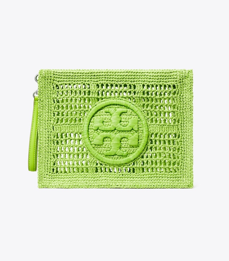 Tory Burch designer wristlets Ella Crochet Pouch in Bright Fern angle