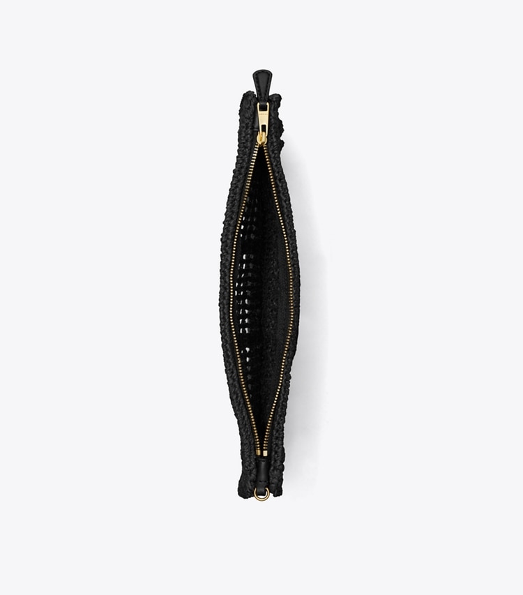 Tory Burch designer wristlets Ella Crochet Pouch in Black overhead