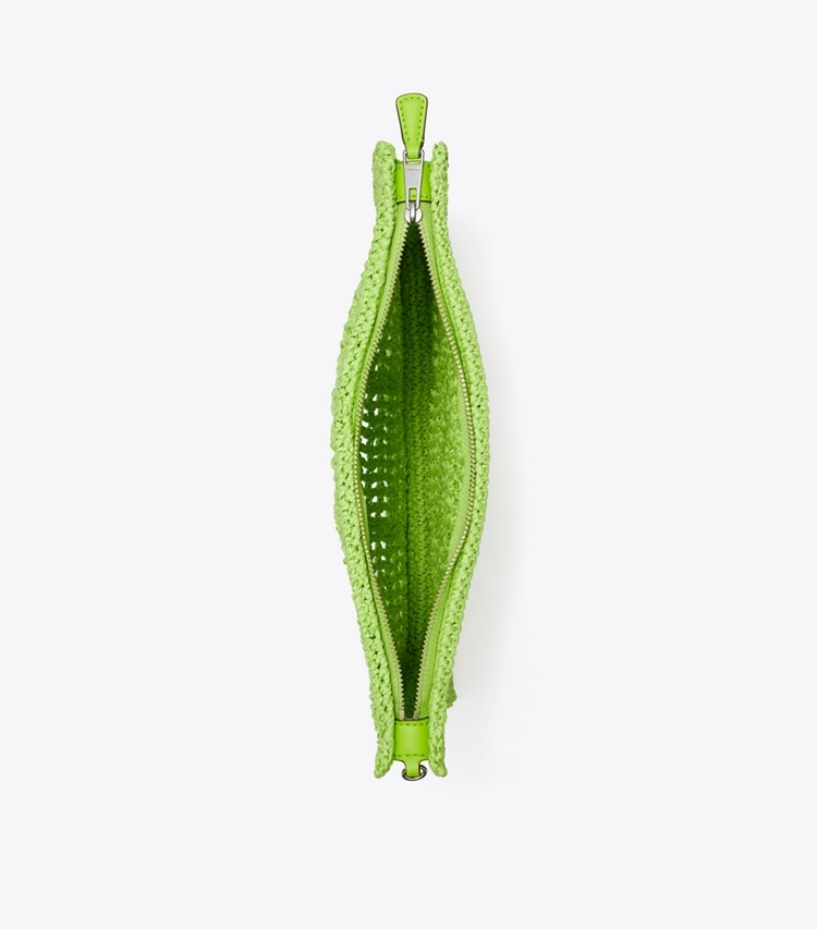 Tory Burch designer wristlets Ella Crochet Pouch in Bright Fern overhead