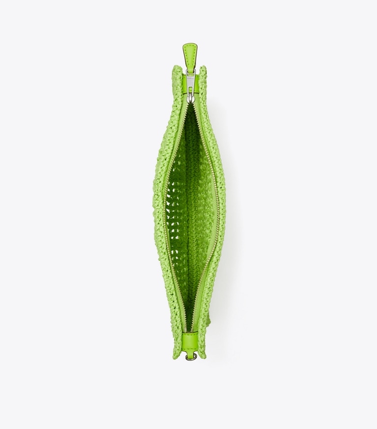 Tory Burch designer wristlets Ella Crochet Pouch in Bright Fern angle