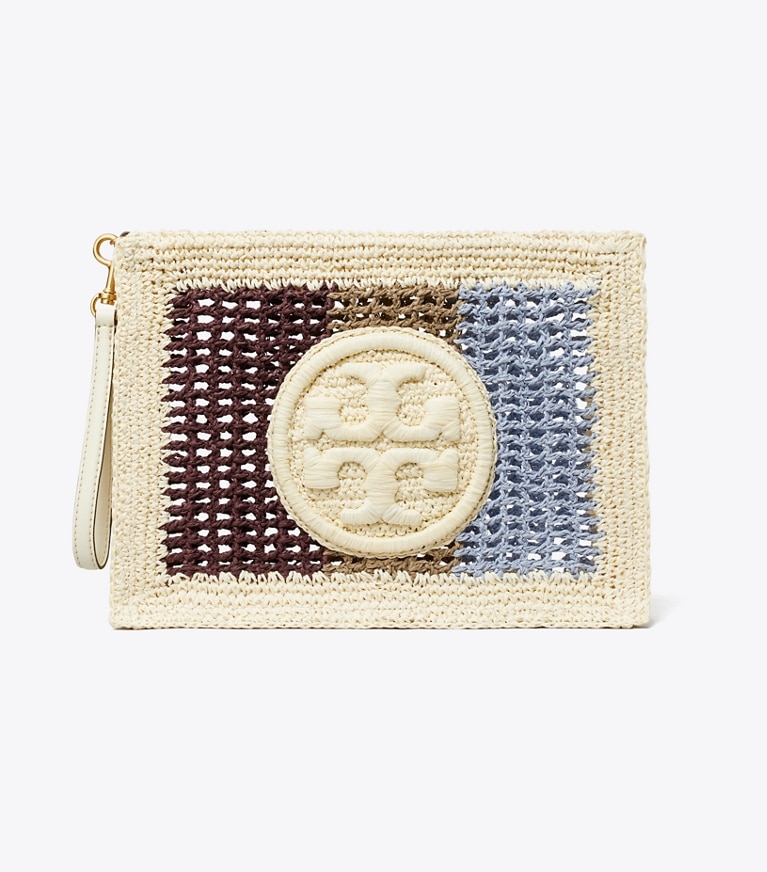 Tory Burch designer wristlets Ella Crochet Striped Pouch in Multi angle