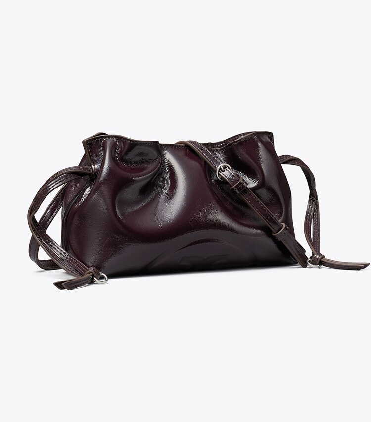 Tory Burch designer crossbody bags Ella Distressed Drawstring Pouch in Mulberry angle