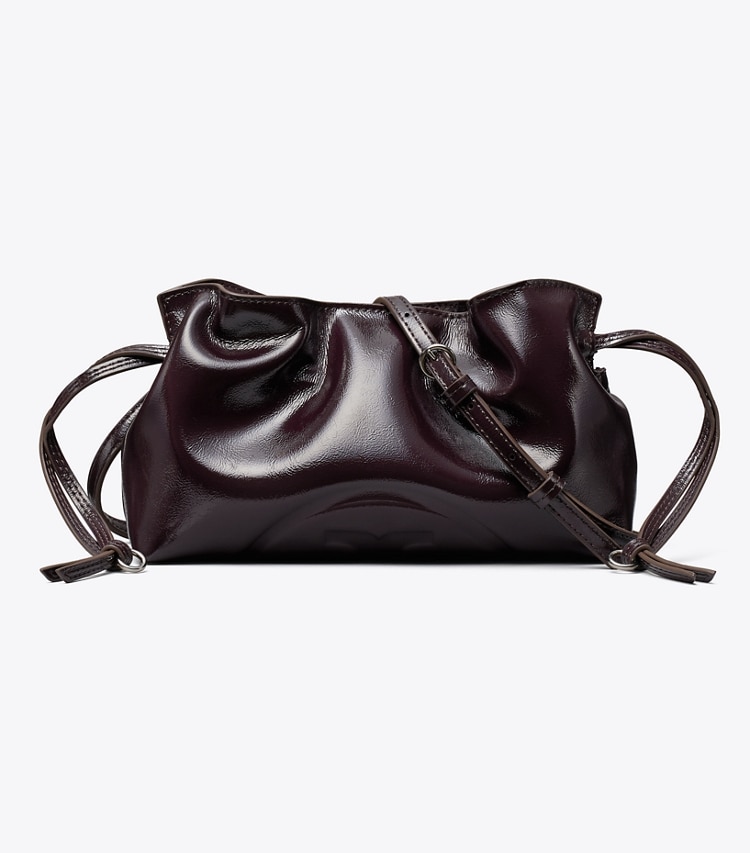 Tory Burch designer crossbody bags Ella Distressed Drawstring Pouch in Mulberry front