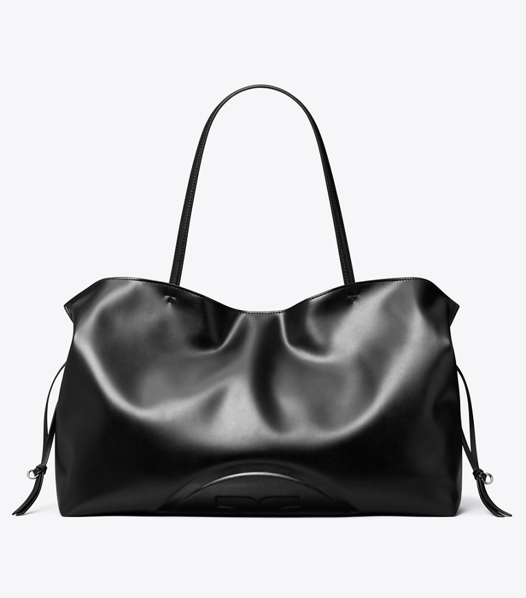 Tory Burch designer tote bags Ella Drawstring Tote in Black angle