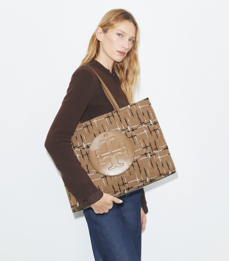 Tory Burch designer tote bags Ella Embellished Tote in Multi accessory on model