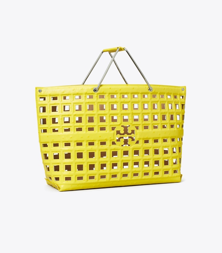 Tory Burch designer tote bags Ella Embossed Market Tote in Yellow Daisy angle