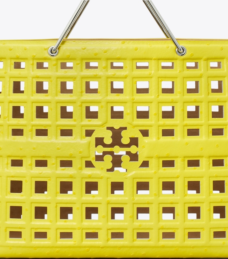 Tory Burch designer tote bags Ella Embossed Market Tote in Yellow Daisy angle