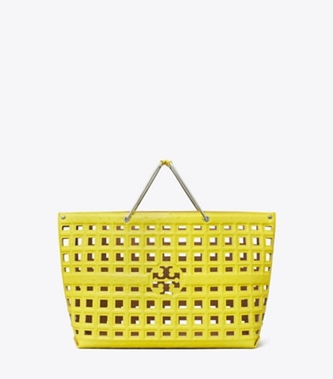 Tory Burch designer tote bags Ella Embossed Market Tote in Yellow Daisy front