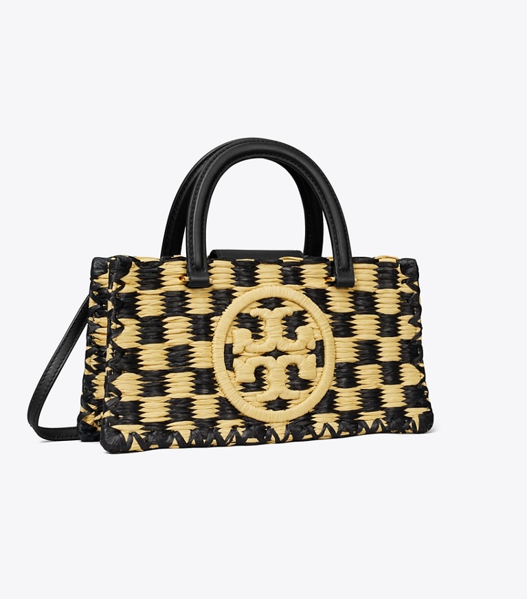 Tory Burch designer satchels Ella Hand-Crocheted East-West Tote in Black / Natural angle