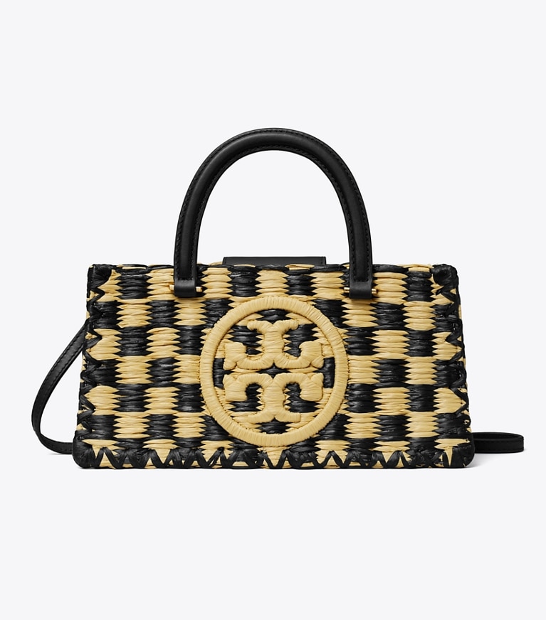 Tory Burch designer satchels Ella Hand-Crocheted East-West Tote in Black / Natural angle
