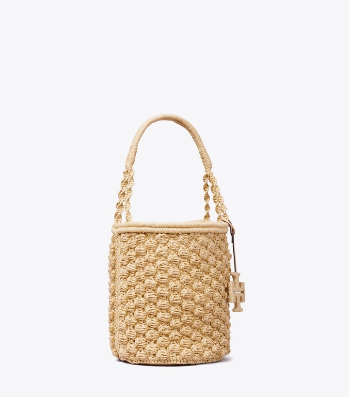 Tory Burch designer ショルダーバッグ エラ ハンドクロシェ  ポップコーン バケットバッグ in Natural angle