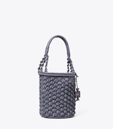 Tory Burch designer ショルダーバッグ エラ ハンドクロシェ  ポップコーン バケットバッグ in Gray angle