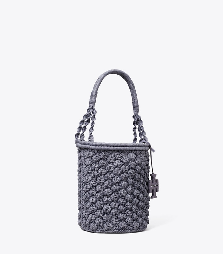 Tory Burch designer ショルダーバッグ エラ ハンドクロシェ  ポップコーン バケットバッグ in Gray angle