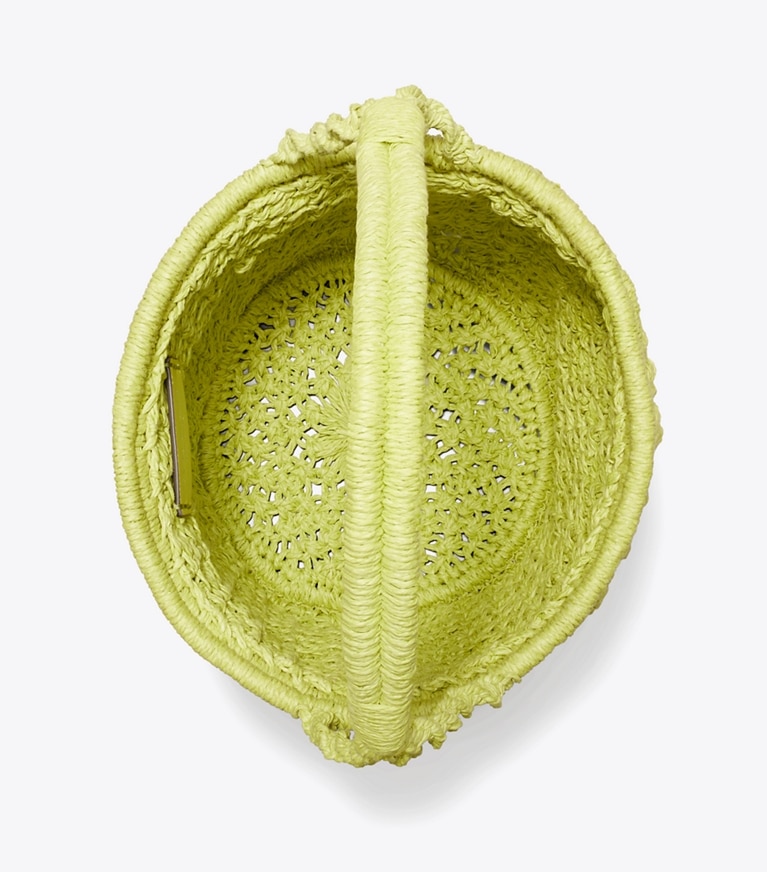 Tory Burch designer shoulder bags Ella Hand-Crocheted Popcorn Bucket Bag in Citrus Green overhead